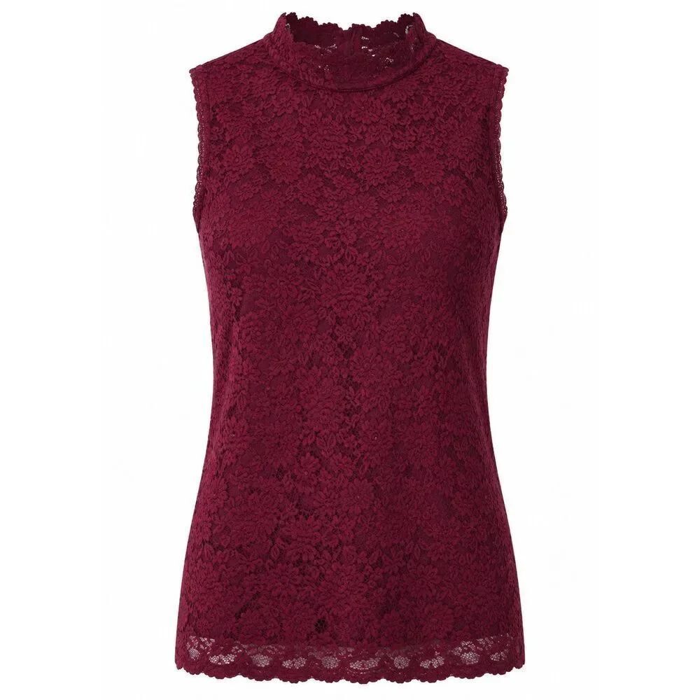 Susan Graver Burgundy Lace Sleeveless Blouse Womens Plus Size 1X Mock neck Lined